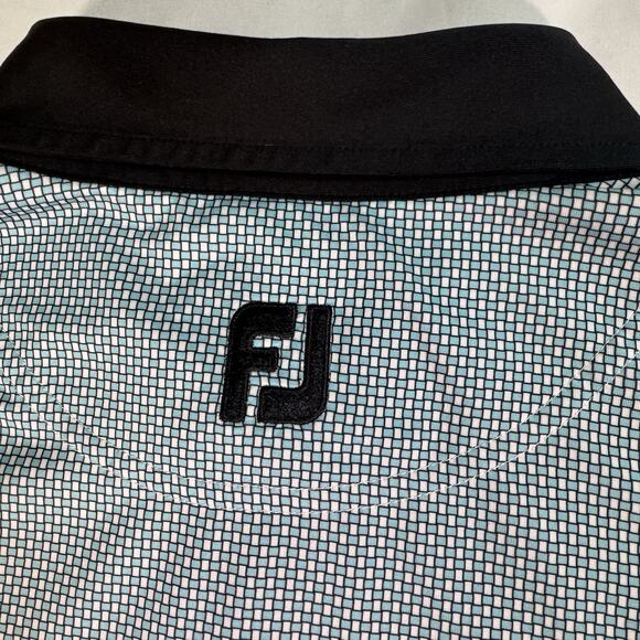 Footjoy Mens XL Golf Polo Shirt Black Blue Geometric - Picture 8 of 8